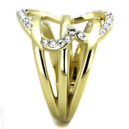 TK1913 - Two-Tone IP Gold (Ion Plating) Stainless Steel Ring with Top Grade Crystal  in Clear-3