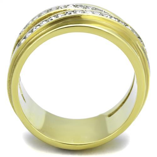 TK1914 - Two-Tone IP Gold (Ion Plating) Stainless Steel Ring with Top Grade Crystal  in Clear-2