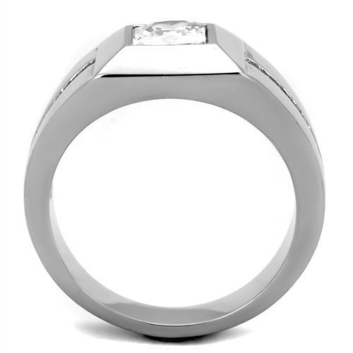 TK1916 - High polished (no plating) Stainless Steel Ring with AAA Grade CZ  in Clear-2