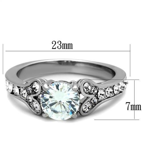 TK1918 - High polished (no plating) Stainless Steel Ring with AAA Grade CZ  in Clear-1