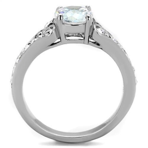 TK1918 - High polished (no plating) Stainless Steel Ring with AAA Grade CZ  in Clear-2