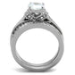 TK1919 - High polished (no plating) Stainless Steel Ring with AAA Grade CZ  in Clear-2