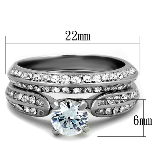 TK1920 - High polished (no plating) Stainless Steel Ring with AAA Grade CZ  in Clear-1
