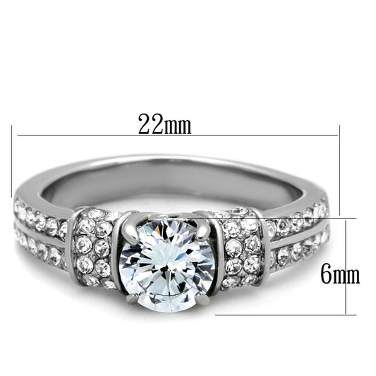 TK1921 - High polished (no plating) Stainless Steel Ring with AAA Grade CZ  in Clear-1
