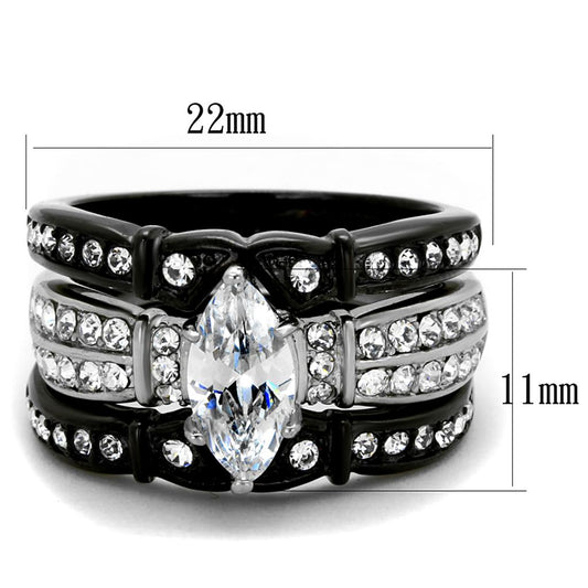 TK1922 - Two-Tone IP Black Stainless Steel Ring with AAA Grade CZ  in Clear-1