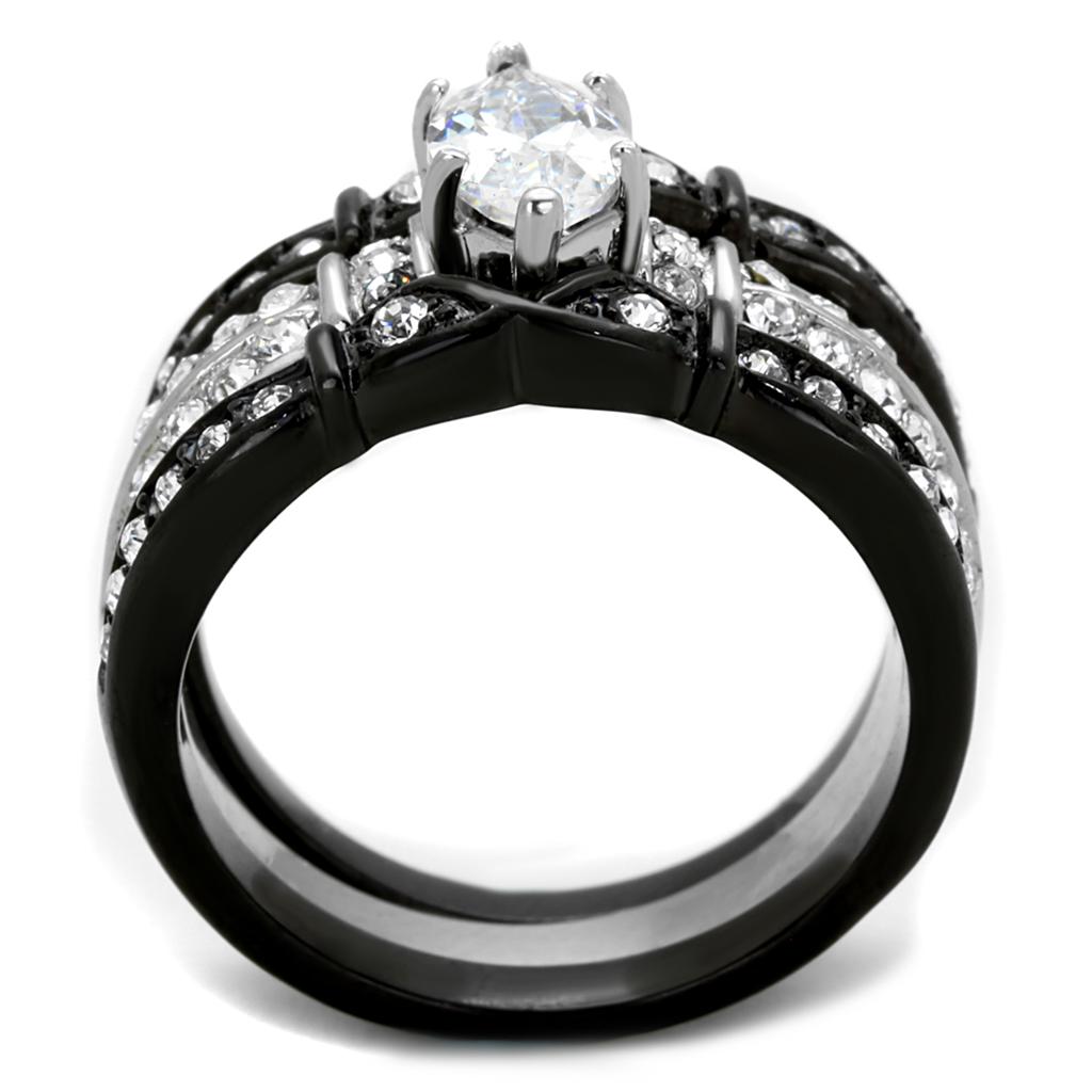 TK1922 - Two-Tone IP Black Stainless Steel Ring with AAA Grade CZ  in Clear-2