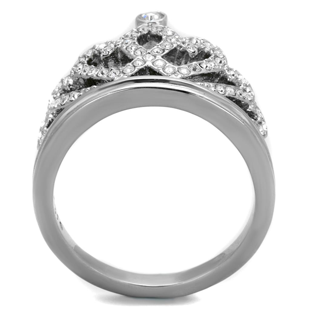 TK1923 - High polished (no plating) Stainless Steel Ring with Top Grade Crystal  in Clear-2
