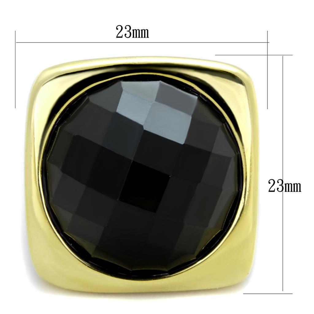 TK1925 - IP Gold(Ion Plating) Stainless Steel Ring with Synthetic Synthetic Stone in Jet-1