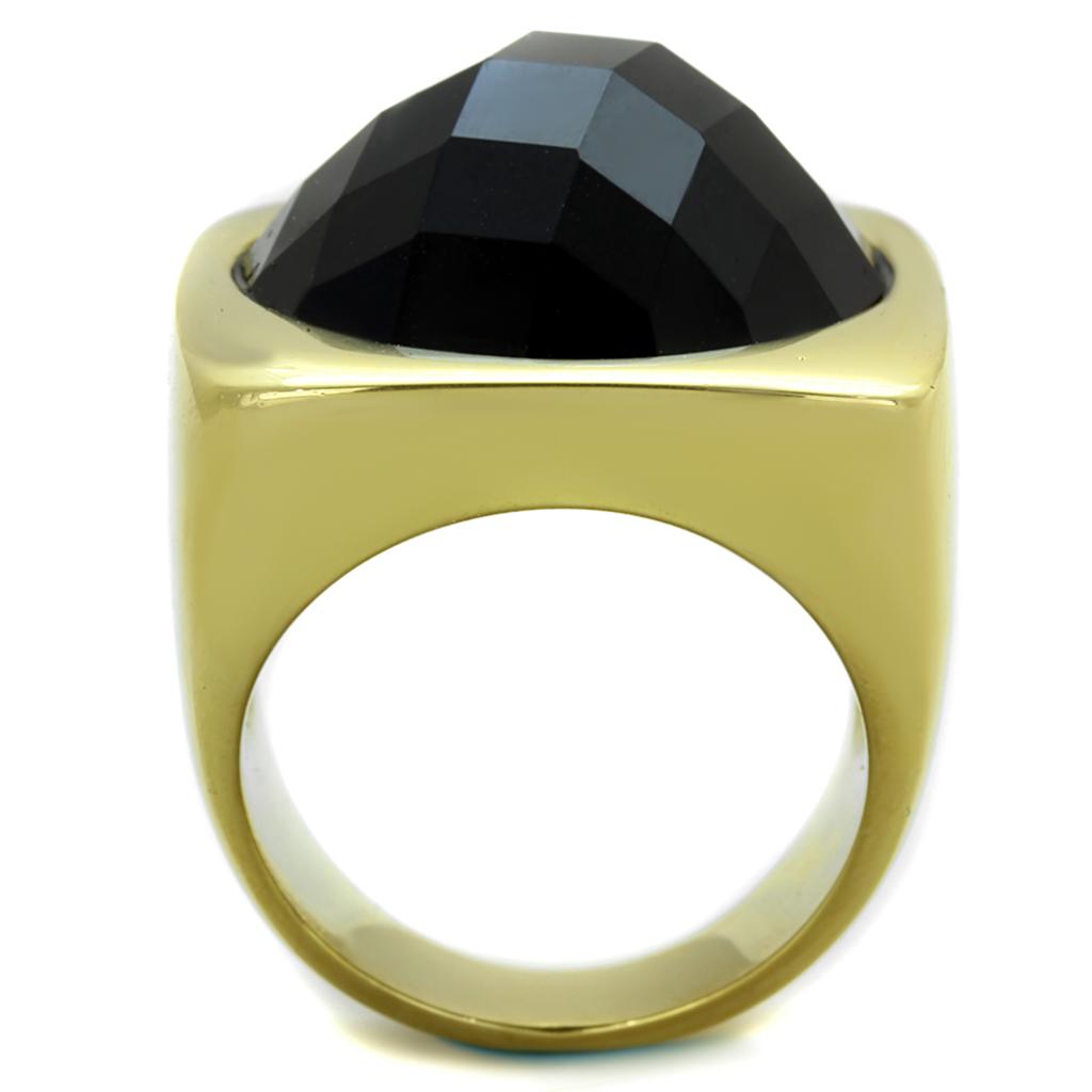 TK1925 - IP Gold(Ion Plating) Stainless Steel Ring with Synthetic Synthetic Stone in Jet-2