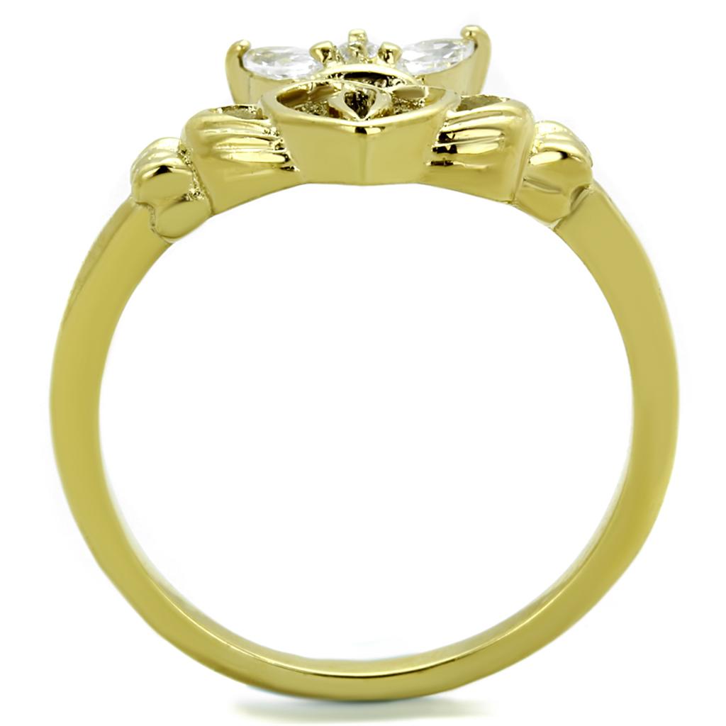 TK1926 - IP Gold(Ion Plating) Stainless Steel Ring with AAA Grade CZ  in Clear-2