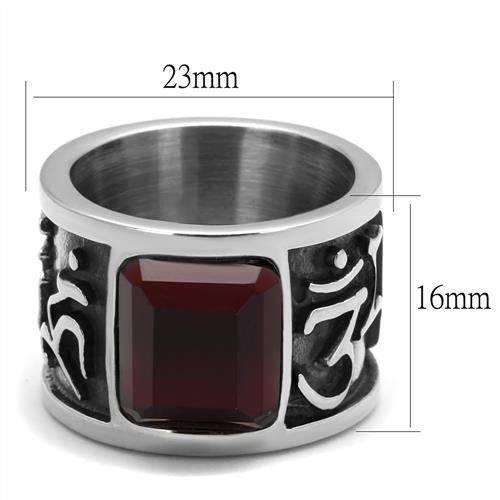 TK1964 - High polished (no plating) Stainless Steel Ring with Synthetic Synthetic Glass in Siam-1