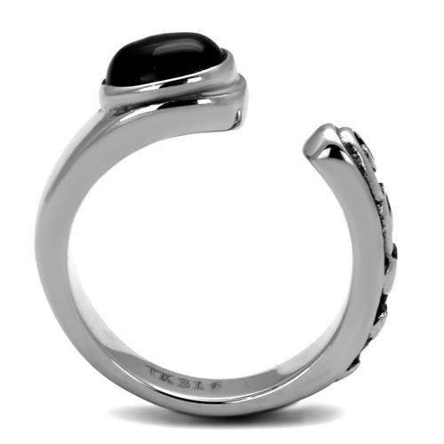 TK1971 - High polished (no plating) Stainless Steel Ring with Synthetic Onyx in Jet-2