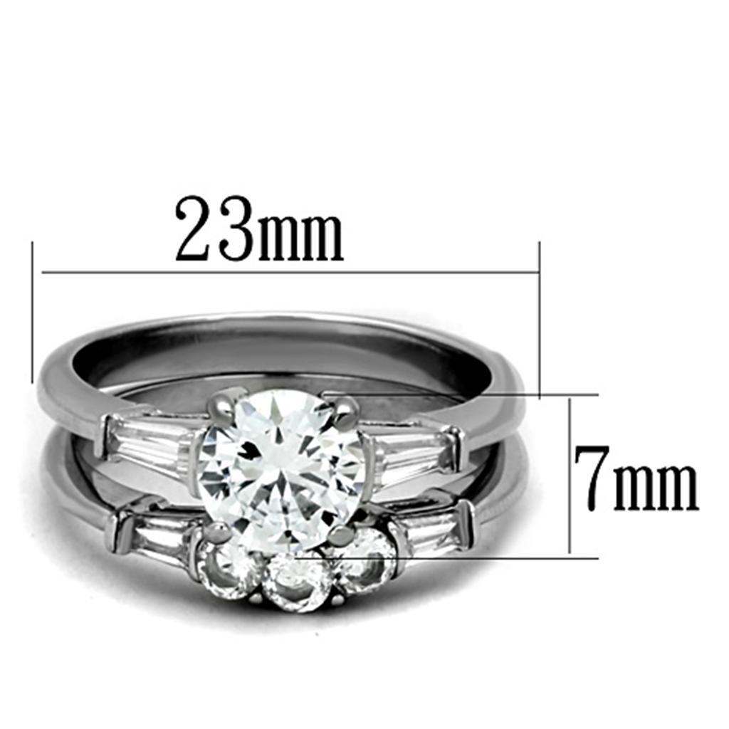 TK1W001 - High polished (no plating) Stainless Steel Ring with AAA Grade CZ  in Clear-1