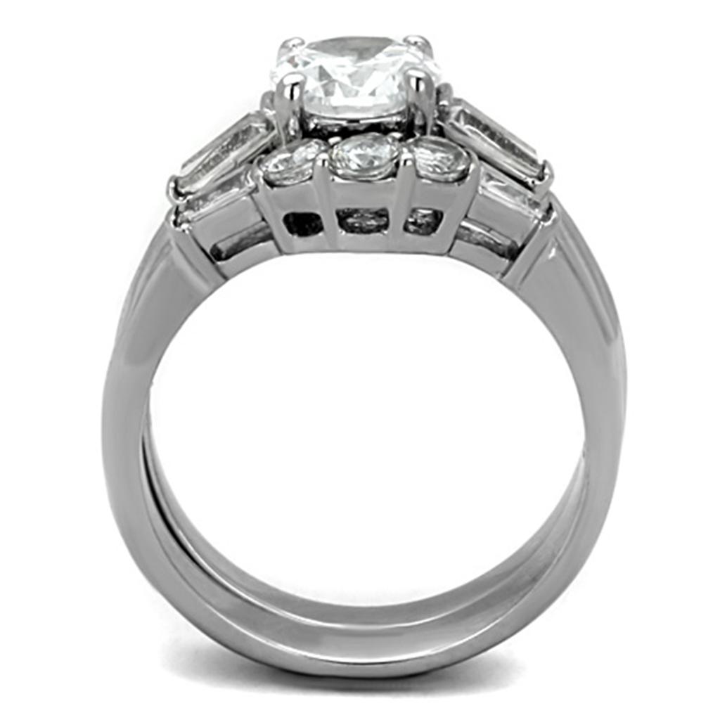 TK1W001 - High polished (no plating) Stainless Steel Ring with AAA Grade CZ  in Clear-2