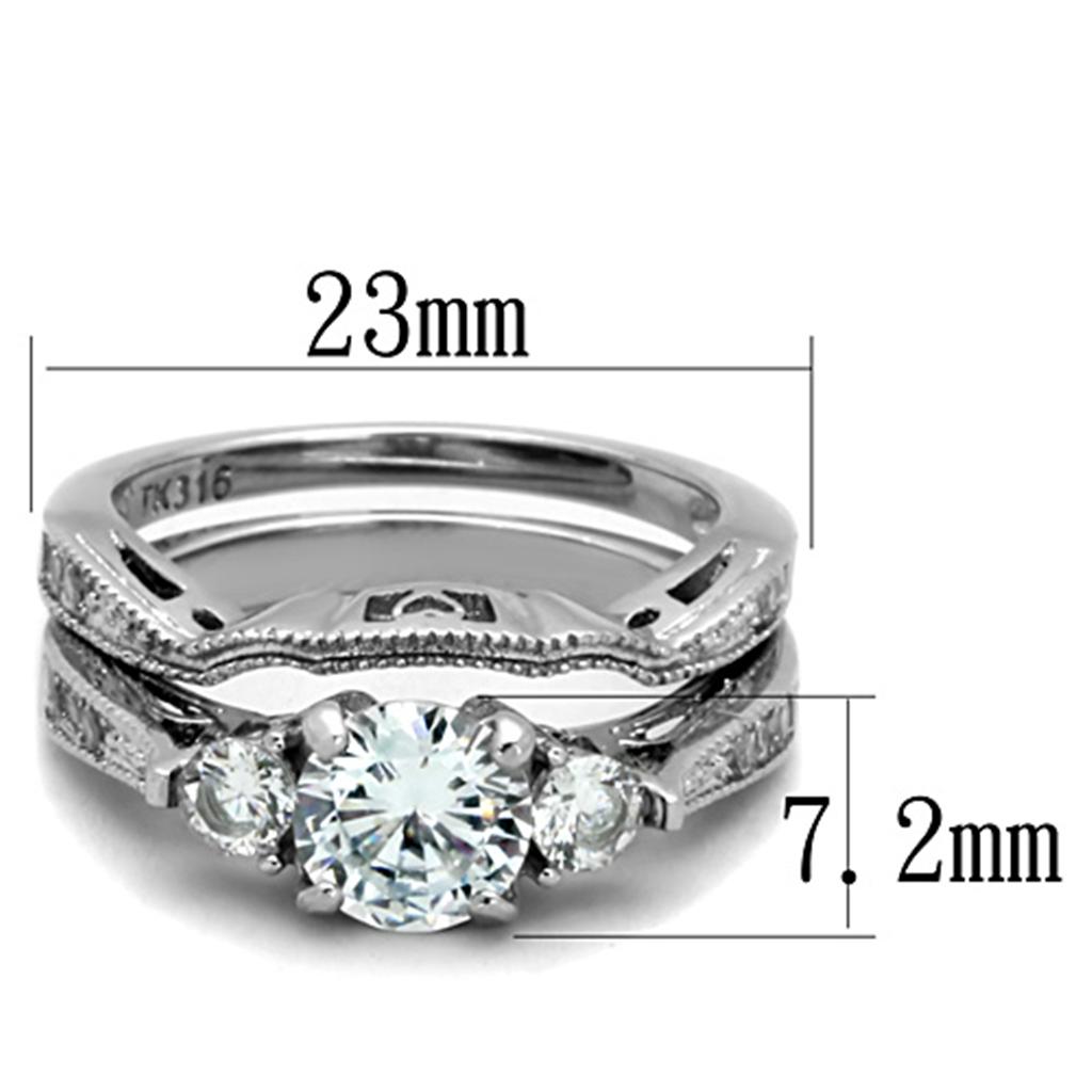 TK1W002 - High polished (no plating) Stainless Steel Ring with AAA Grade CZ  in Clear-1