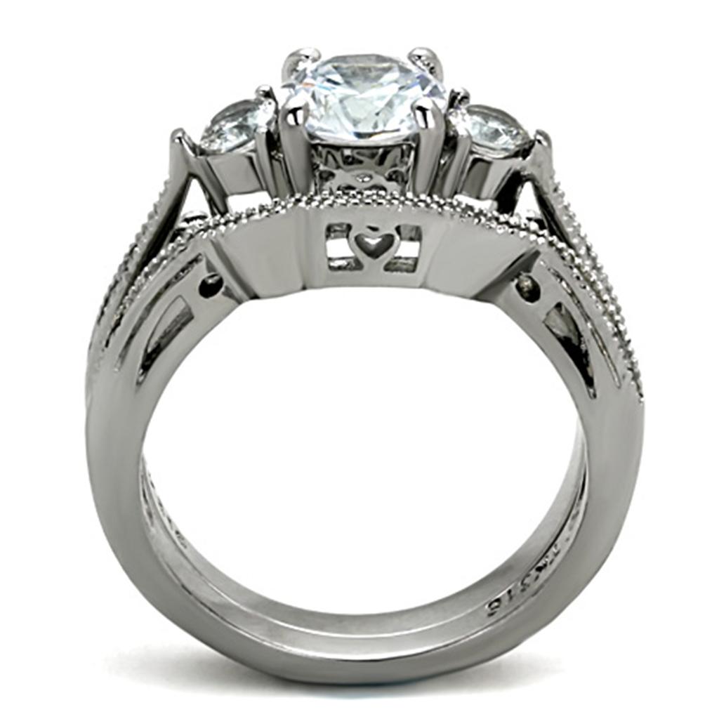 TK1W002 - High polished (no plating) Stainless Steel Ring with AAA Grade CZ  in Clear-2