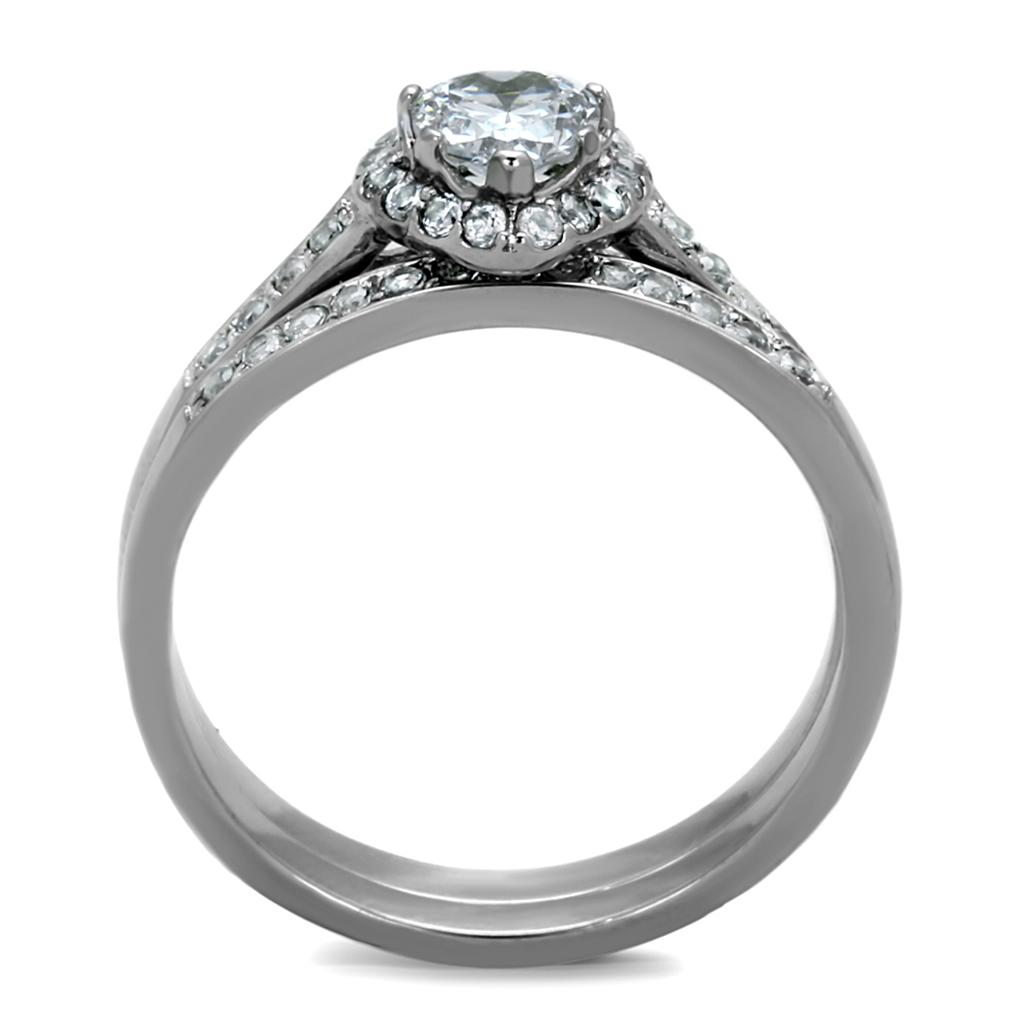 TK1W161 - High polished (no plating) Stainless Steel Ring with AAA Grade CZ  in Clear-2