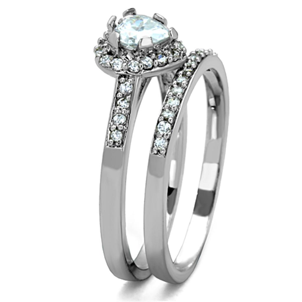 TK1W161 - High polished (no plating) Stainless Steel Ring with AAA Grade CZ  in Clear-3