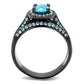 TK1W163LJ - IP Light Black  (IP Gun) Stainless Steel Ring with AAA Grade CZ  in Sea Blue-2
