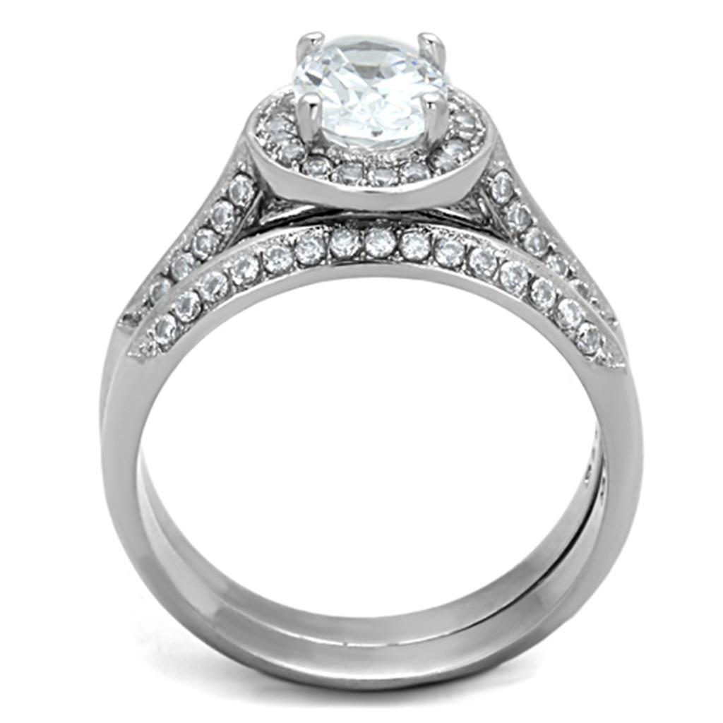 TK1W163 - High polished (no plating) Stainless Steel Ring with AAA Grade CZ  in Clear-2
