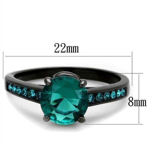 TK2014 - IP Black(Ion Plating) Stainless Steel Ring with Synthetic Synthetic Glass in Blue Zircon-1