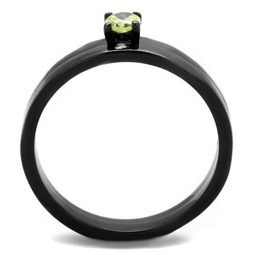 TK2015 - IP Black(Ion Plating) Stainless Steel Ring with AAA Grade CZ  in Apple Green color-2