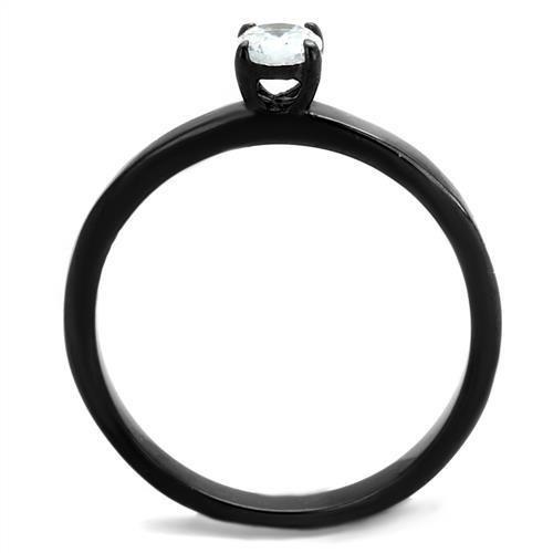 TK2016 - IP Black(Ion Plating) Stainless Steel Ring with AAA Grade CZ  in Clear-2