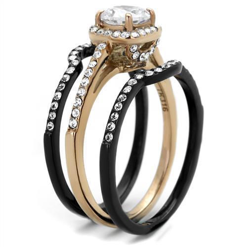 TK2020 - IP Rose Gold+ IP Black (Ion Plating) Stainless Steel Ring with AAA Grade CZ  in Clear-3