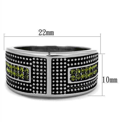 TK2022 - High polished (no plating) Stainless Steel Ring with Top Grade Crystal  in Olivine color-1