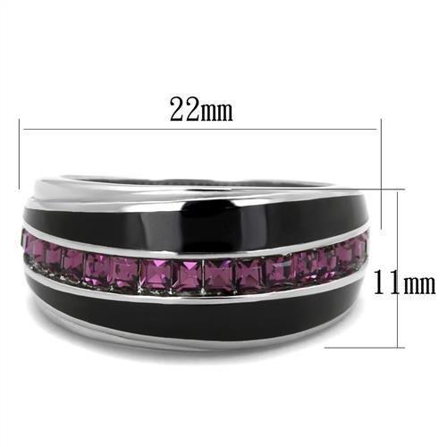 TK2023 - High polished (no plating) Stainless Steel Ring with Top Grade Crystal  in Amethyst-1