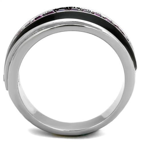 TK2023 - High polished (no plating) Stainless Steel Ring with Top Grade Crystal  in Amethyst-2