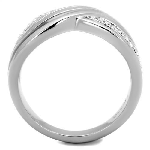 TK2025 - High polished (no plating) Stainless Steel Ring with Top Grade Crystal  in Clear-2