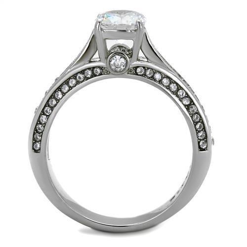 TK2026 - High polished (no plating) Stainless Steel Ring with AAA Grade CZ  in Clear-2