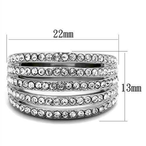 TK2029 - High polished (no plating) Stainless Steel Ring with Top Grade Crystal  in Clear-1