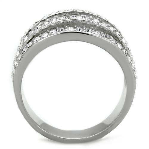 TK2029 - High polished (no plating) Stainless Steel Ring with Top Grade Crystal  in Clear-2