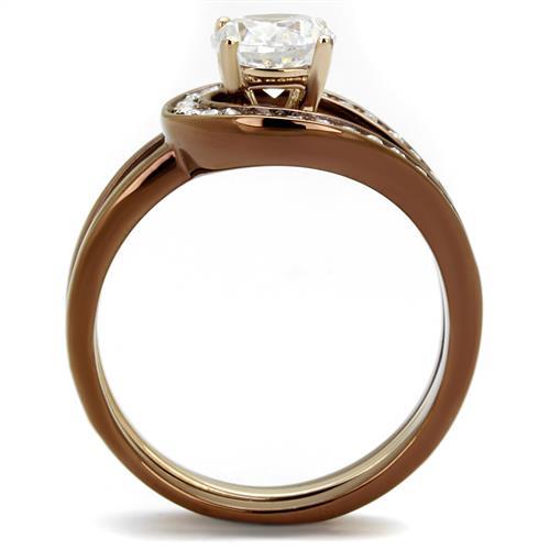 TK2032LC - IP Rose Gold & IP light Coffee Stainless Steel Ring with AAA Grade CZ  in Clear-2