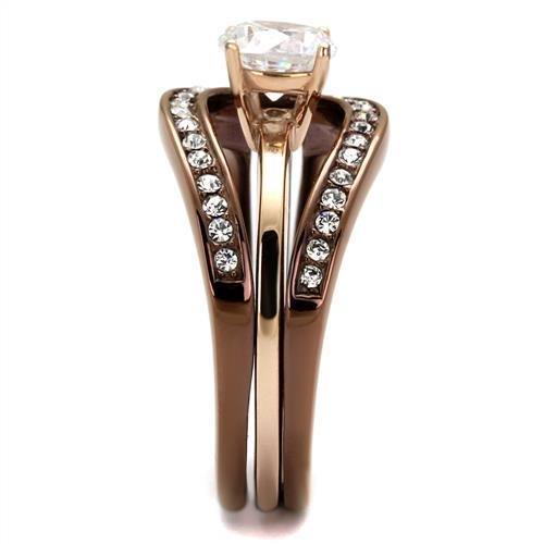 TK2032LC - IP Rose Gold & IP light Coffee Stainless Steel Ring with AAA Grade CZ  in Clear-3