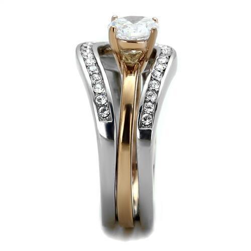 TK2032 - Two-Tone IP Rose Gold Stainless Steel Ring with AAA Grade CZ  in Clear-3