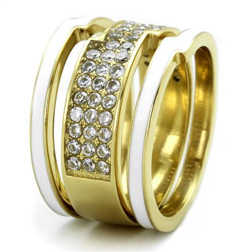 TK2035 - IP Gold(Ion Plating) Stainless Steel Ring with AAA Grade CZ  in Clear-3