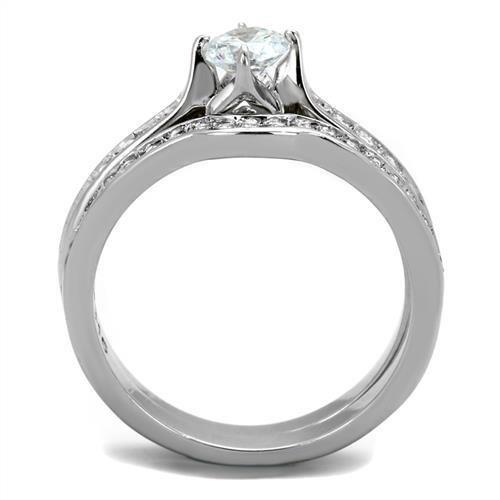 TK2039 - High polished (no plating) Stainless Steel Ring with AAA Grade CZ  in Clear-2
