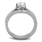 TK2039 - High polished (no plating) Stainless Steel Ring with AAA Grade CZ  in Clear-2