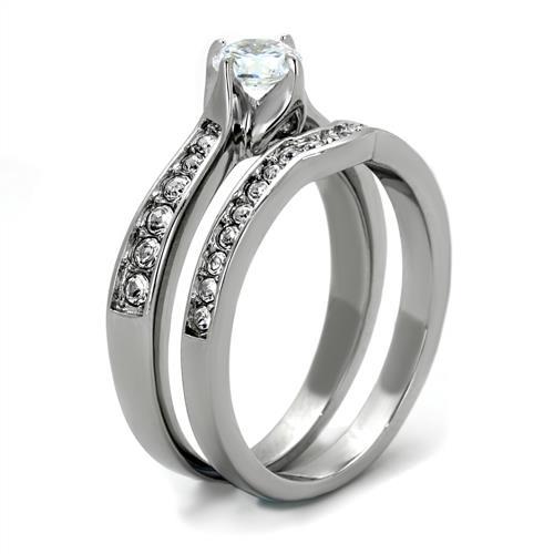 TK2039 - High polished (no plating) Stainless Steel Ring with AAA Grade CZ  in Clear-3