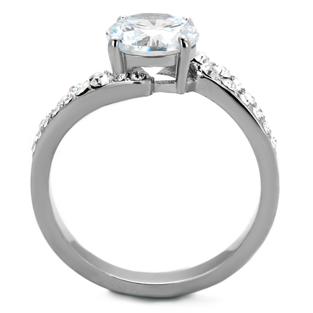 TK2040 - High polished (no plating) Stainless Steel Ring with AAA Grade CZ  in Clear-2