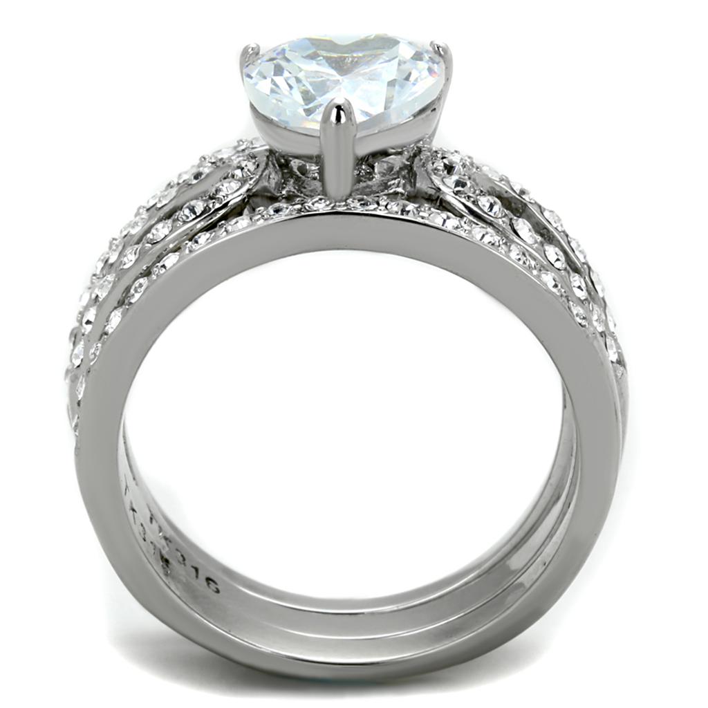 TK2041 - High polished (no plating) Stainless Steel Ring with AAA Grade CZ  in Clear-2