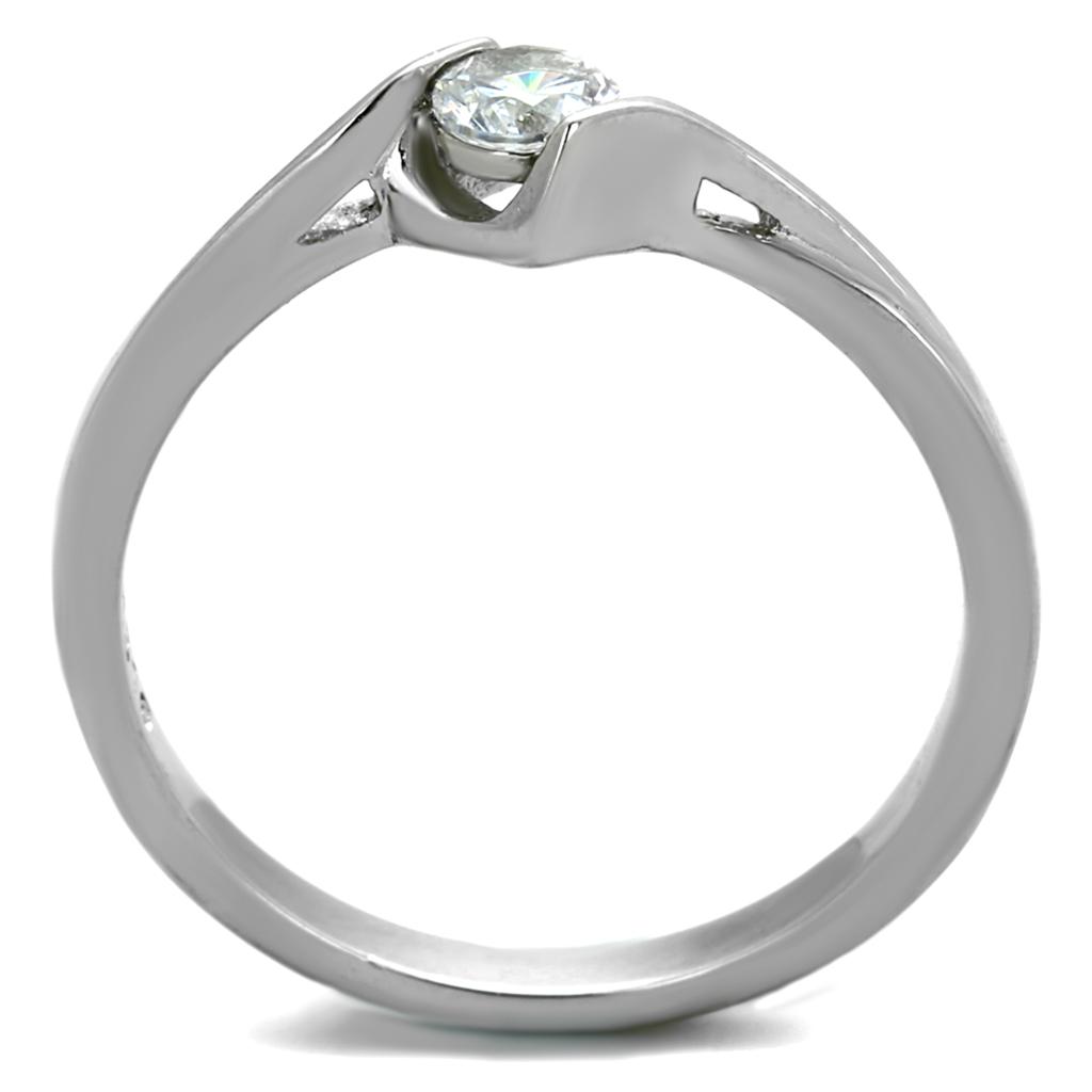 TK2042 - High polished (no plating) Stainless Steel Ring with AAA Grade CZ  in Clear-2