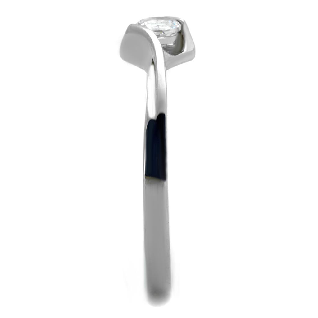 TK2042 - High polished (no plating) Stainless Steel Ring with AAA Grade CZ  in Clear-3