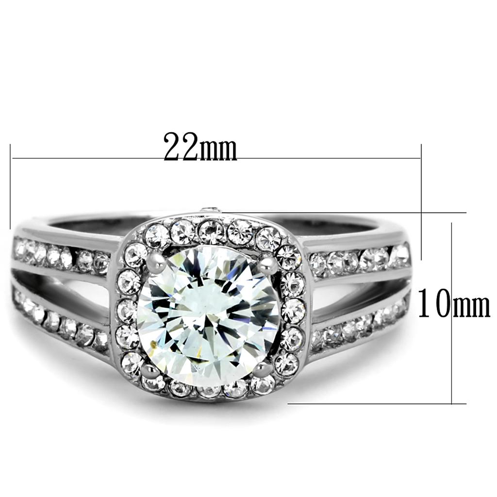 TK2043 - High polished (no plating) Stainless Steel Ring with AAA Grade CZ  in Clear-1