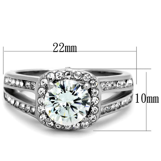 TK2043 - High polished (no plating) Stainless Steel Ring with AAA Grade CZ  in Clear-1