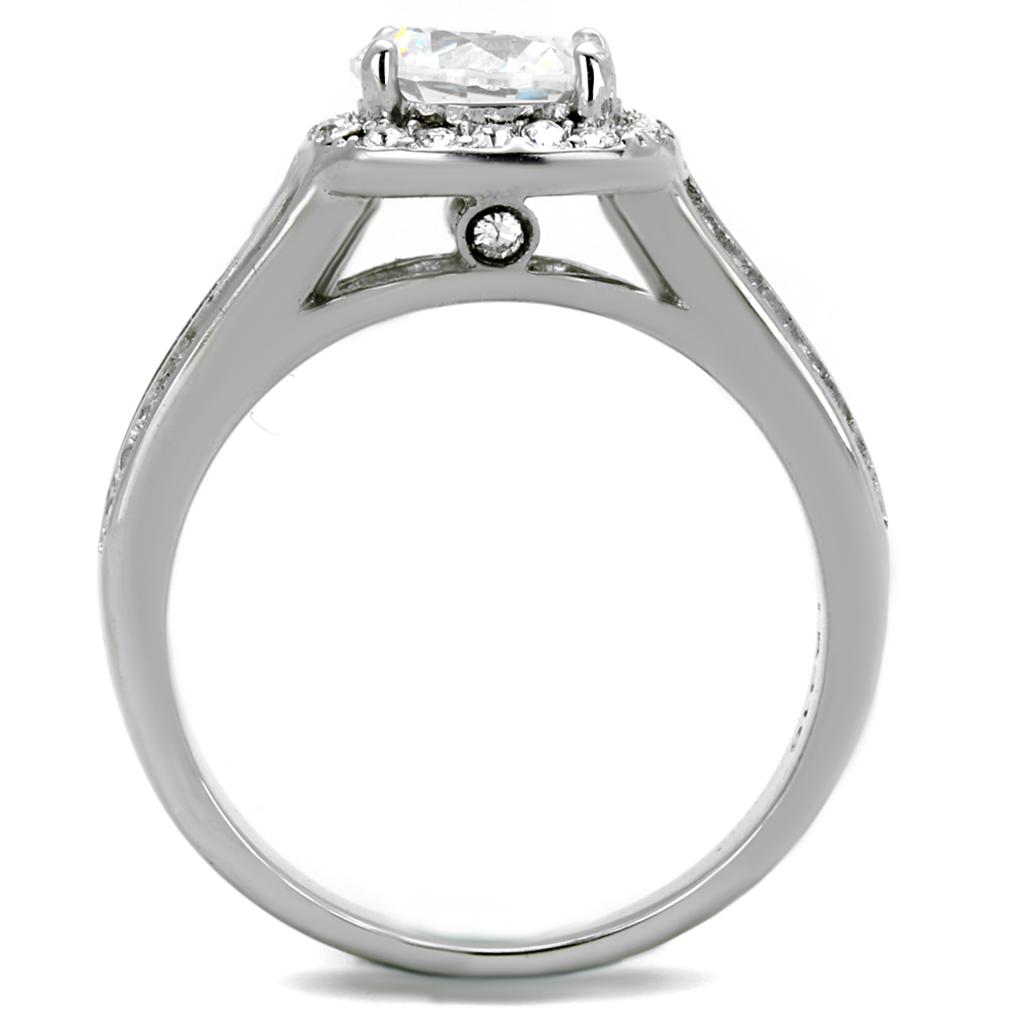 TK2043 - High polished (no plating) Stainless Steel Ring with AAA Grade CZ  in Clear-2