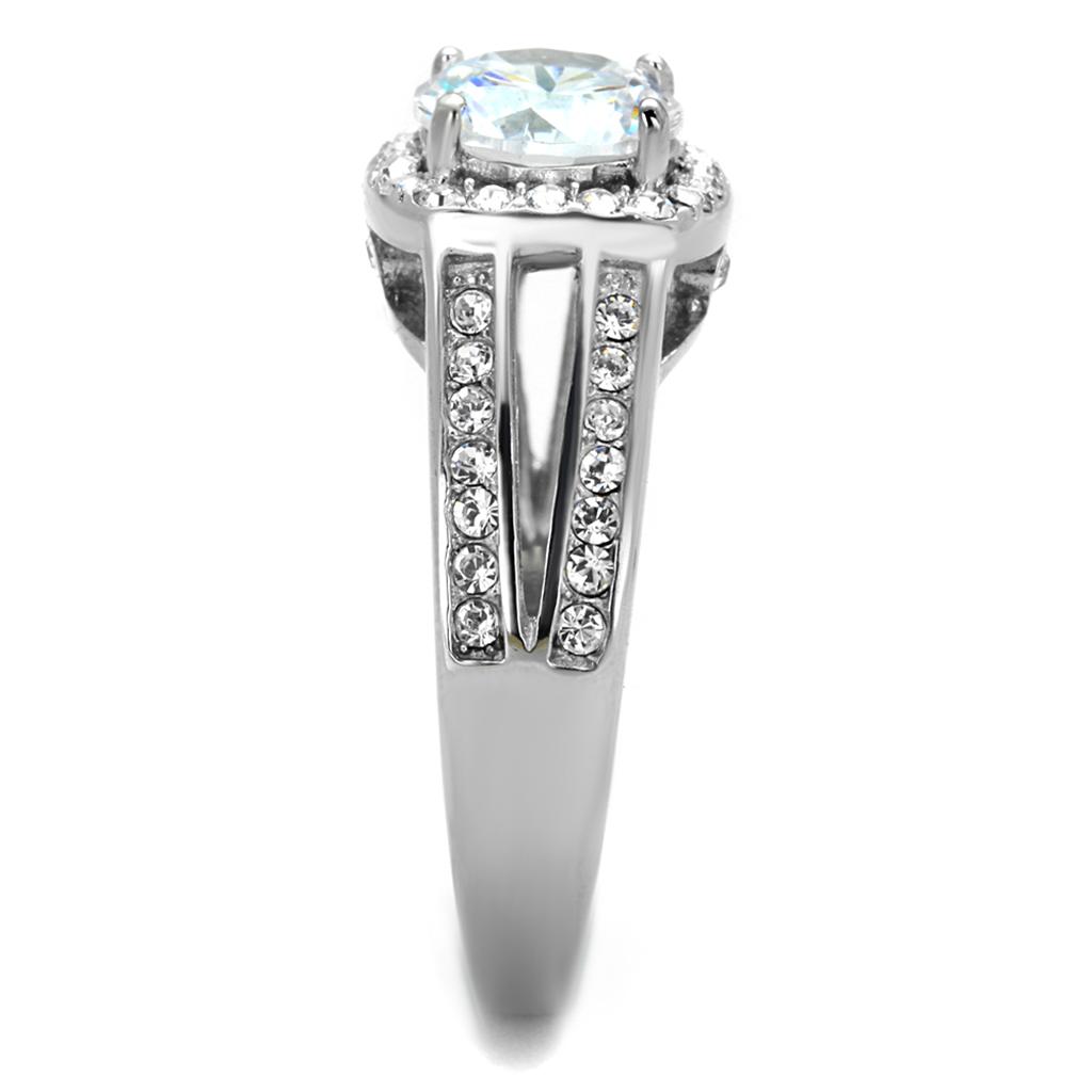 TK2043 - High polished (no plating) Stainless Steel Ring with AAA Grade CZ  in Clear-3